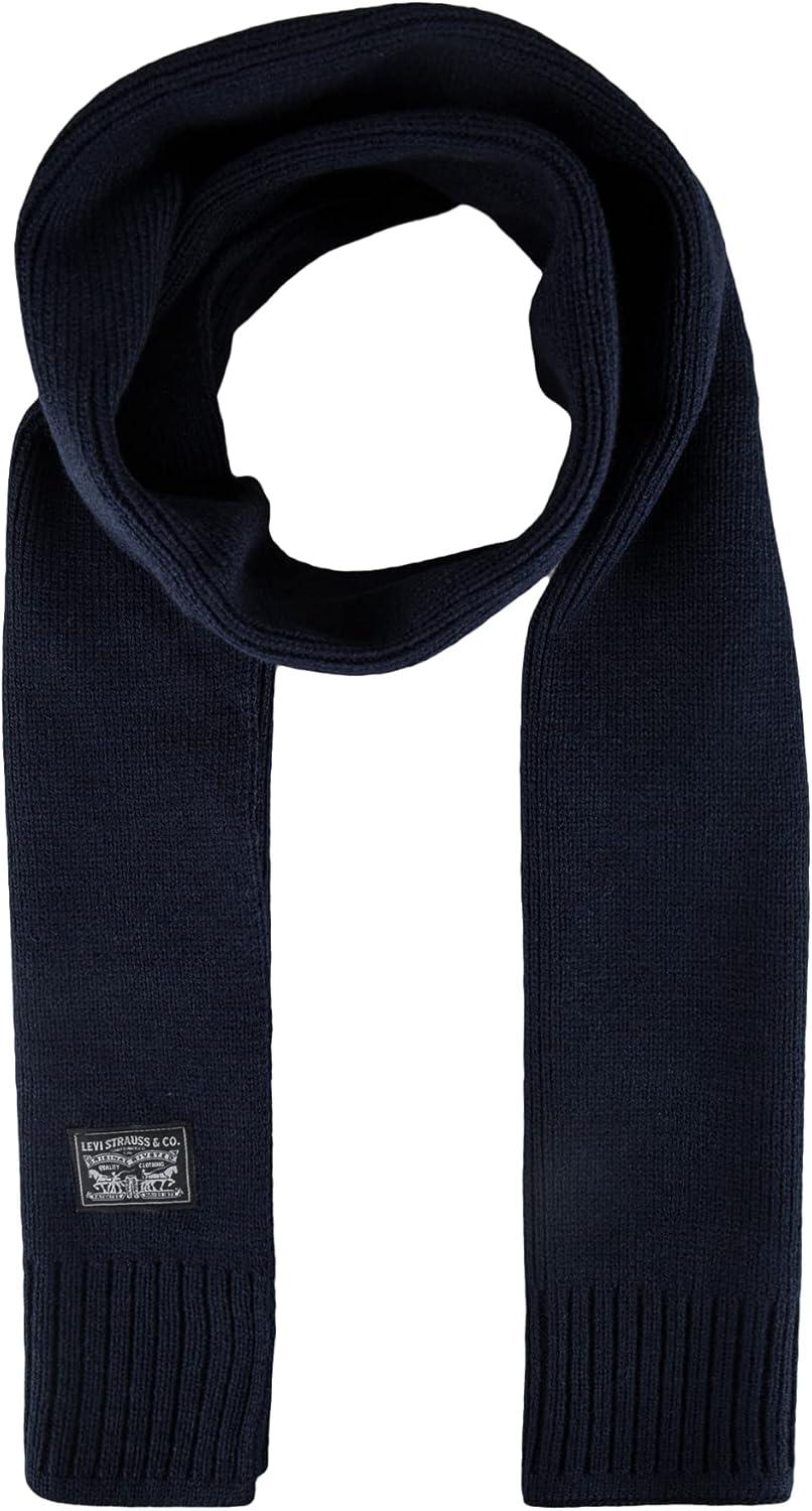 imageLevis Mens Classic Winter Warm Knit Beanie Hat and Scarf SetNavy Ribbed