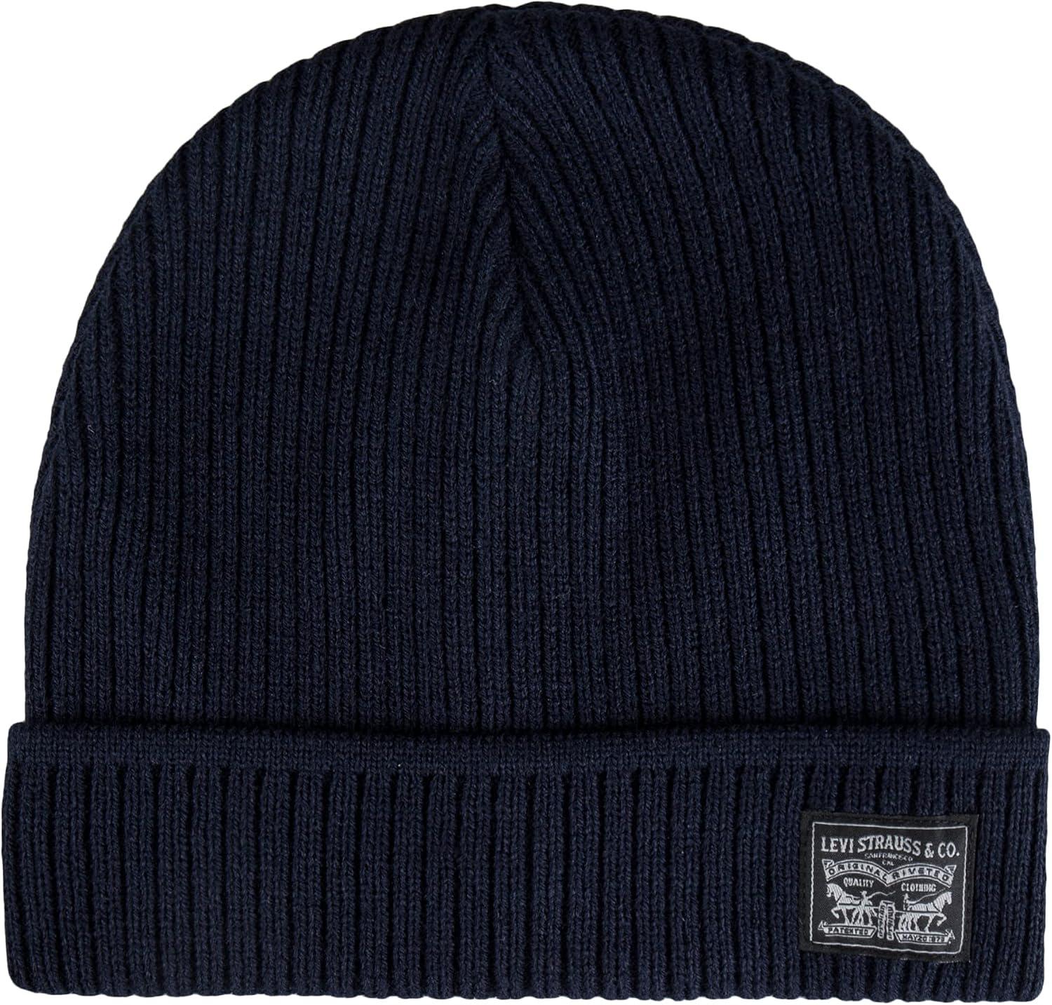 imageLevis Mens Classic Winter Warm Knit Beanie Hat and Scarf SetNavy Ribbed