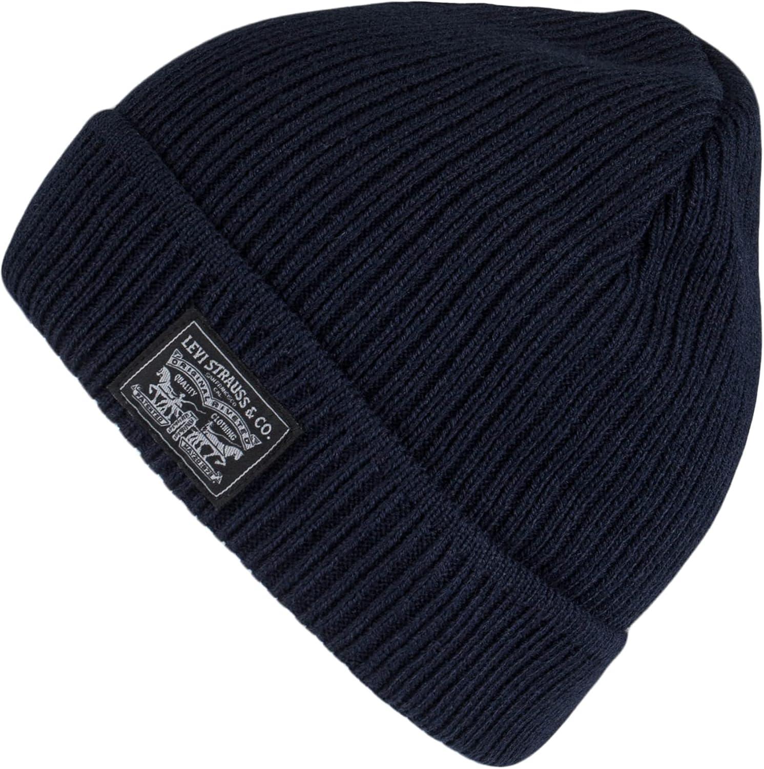 imageLevis Mens Classic Winter Warm Knit Beanie Hat and Scarf SetNavy Ribbed