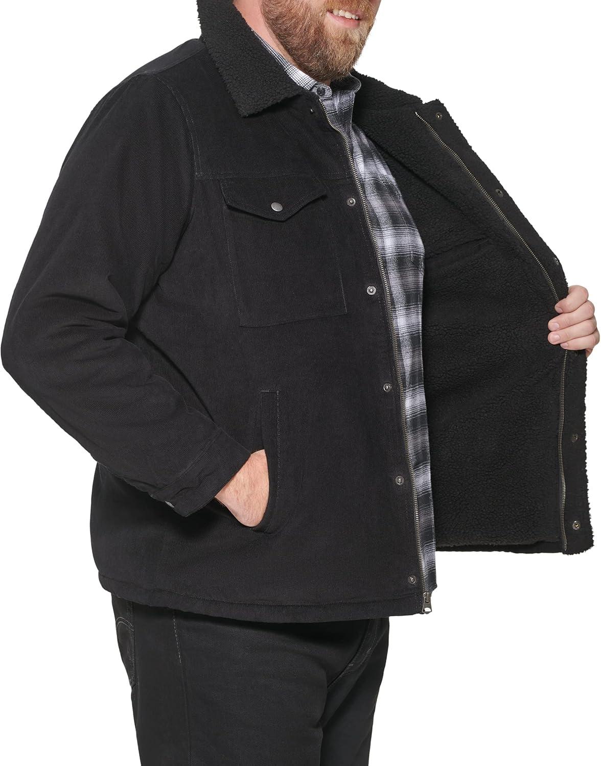 imageLevis Mens Corduroy Sherpa Lined Trucker Jacket Regular amp Big amp Tall SizesBlack Corduroy