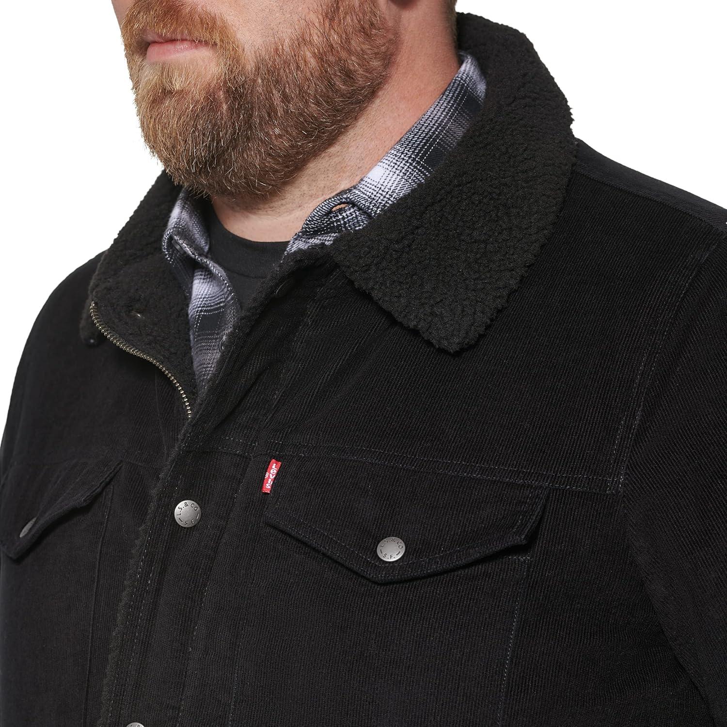 imageLevis Mens Corduroy Sherpa Lined Trucker Jacket Regular amp Big amp Tall SizesBlack Corduroy