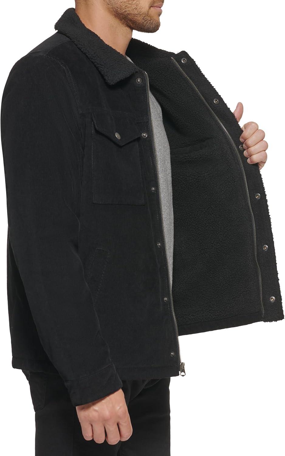 imageLevis Mens Corduroy Sherpa Lined Trucker Jacket Regular amp Big amp Tall SizesBlack Corduroy
