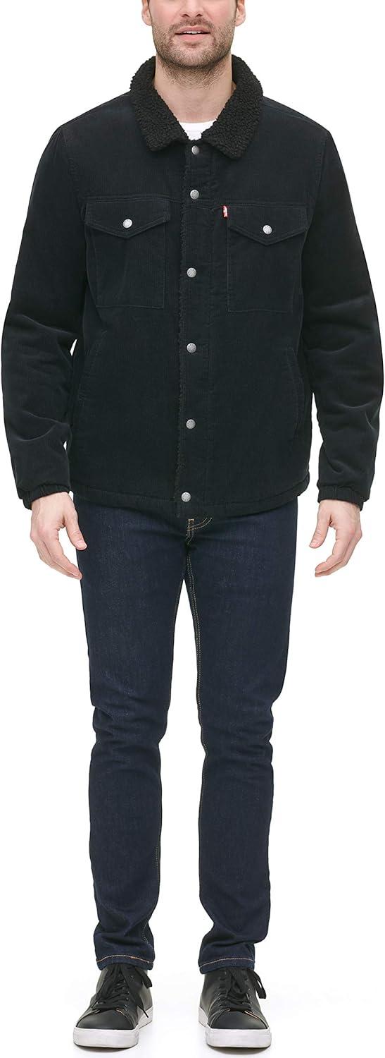 imageLevis Mens Corduroy Sherpa Lined Trucker Jacket Regular amp Big amp Tall SizesBlack Corduroy