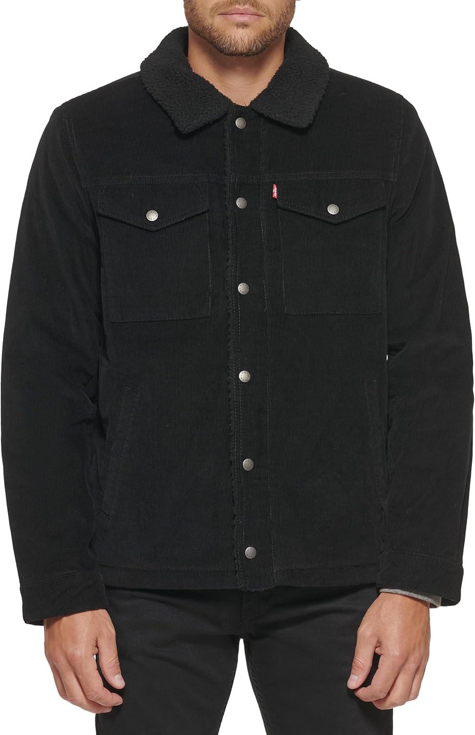 imageLevis Mens Corduroy Sherpa Lined Trucker Jacket Regular amp Big amp Tall SizesBlack Corduroy