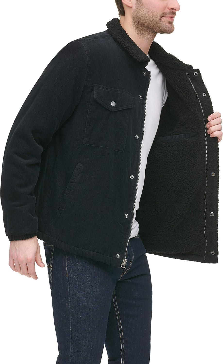 imageLevis Mens Corduroy Sherpa Lined Trucker Jacket Regular amp Big amp Tall SizesBlack Corduroy