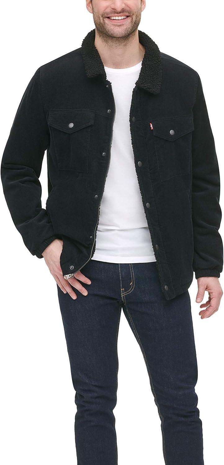 imageLevis Mens Corduroy Sherpa Lined Trucker Jacket Regular amp Big amp Tall SizesBlack Corduroy