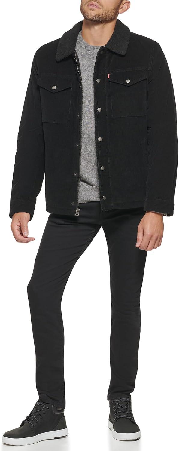 imageLevis Mens Corduroy Sherpa Lined Trucker Jacket Regular amp Big amp Tall SizesBlack Corduroy