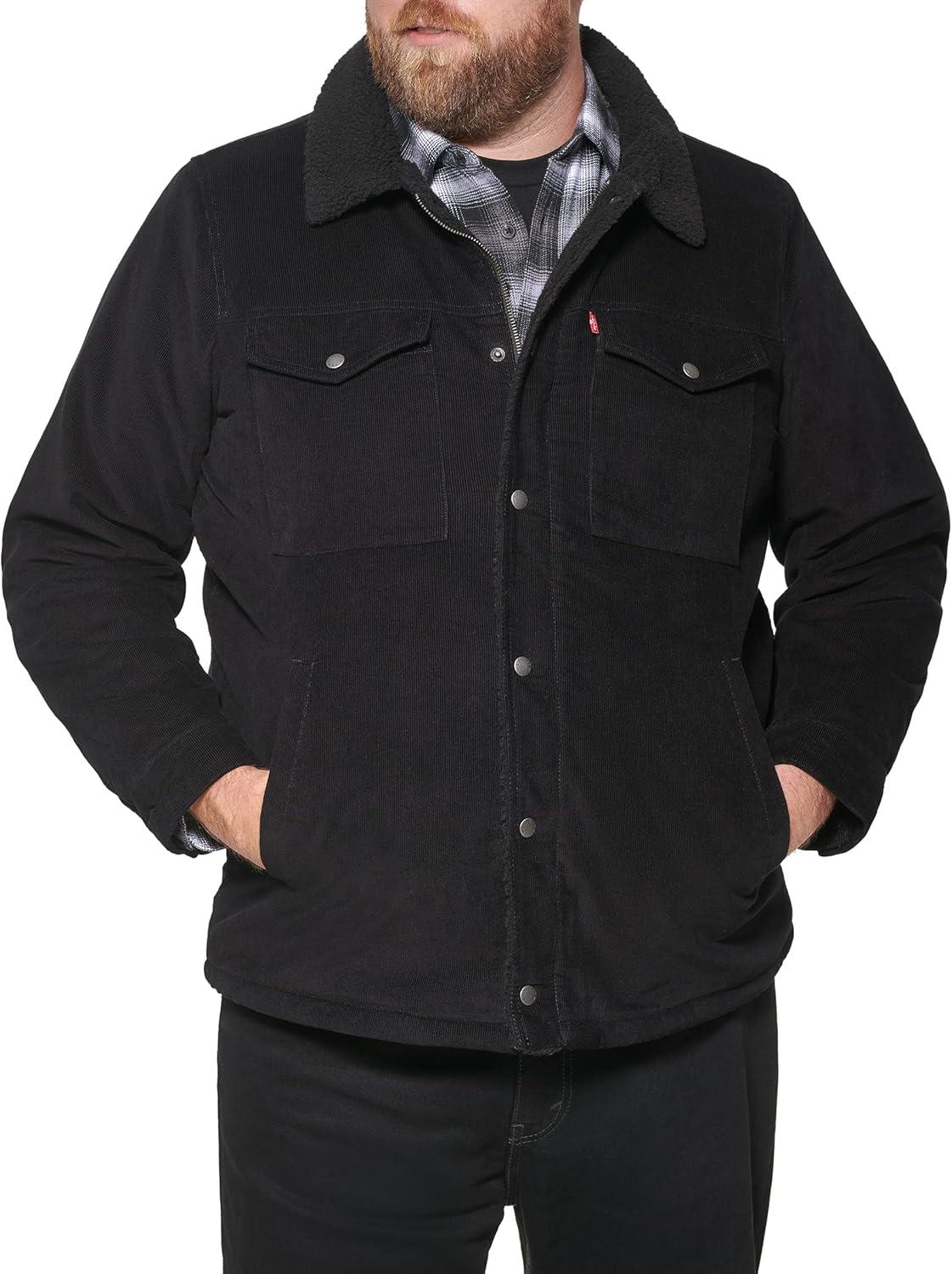 imageLevis Mens Corduroy Sherpa Lined Trucker Jacket Regular amp Big amp Tall SizesBlack Corduroy