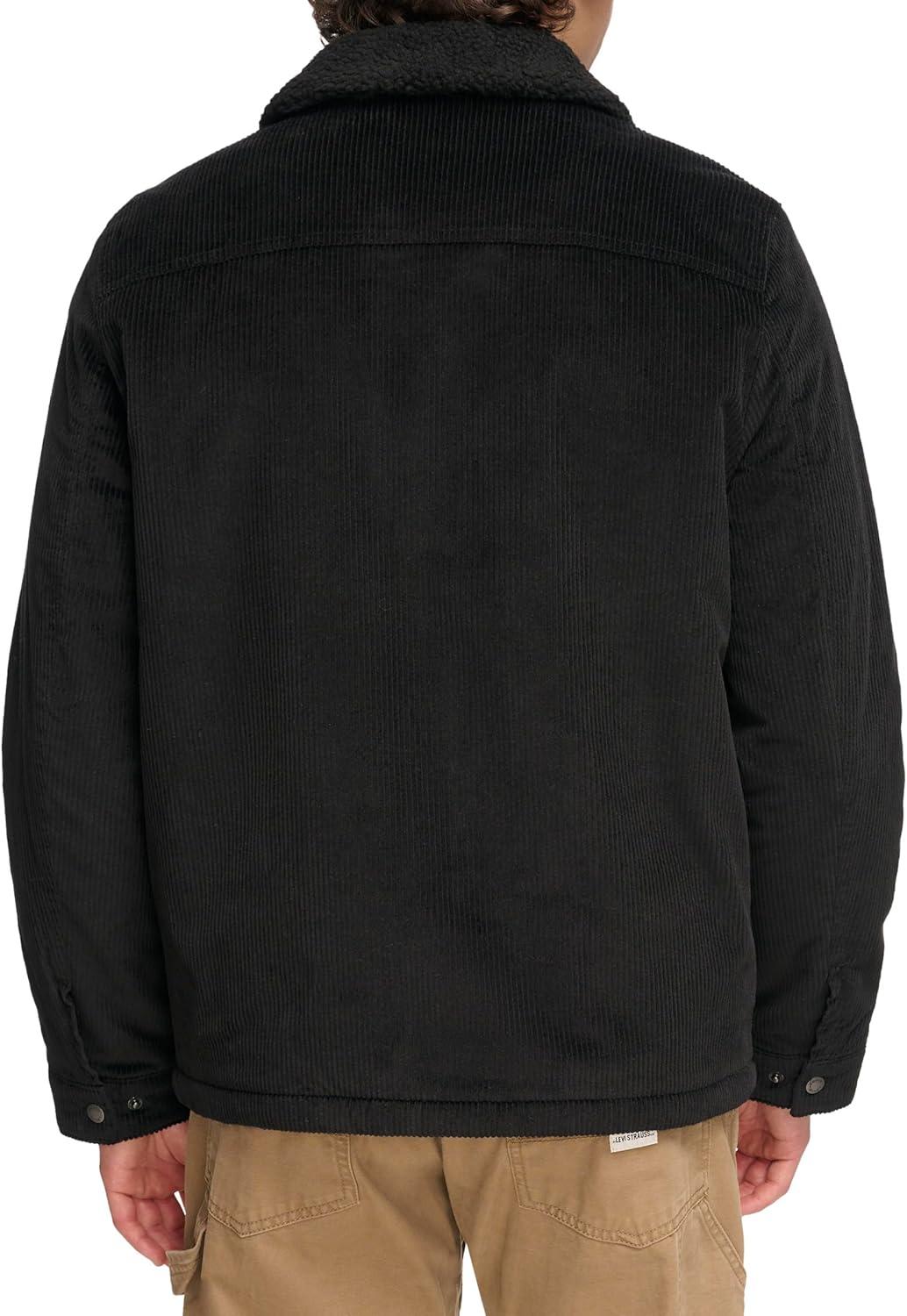 imageLevis Mens Corduroy Sherpa Lined Trucker Jacket Regular amp Big amp Tall SizesBlack Wide Wale Corduroy
