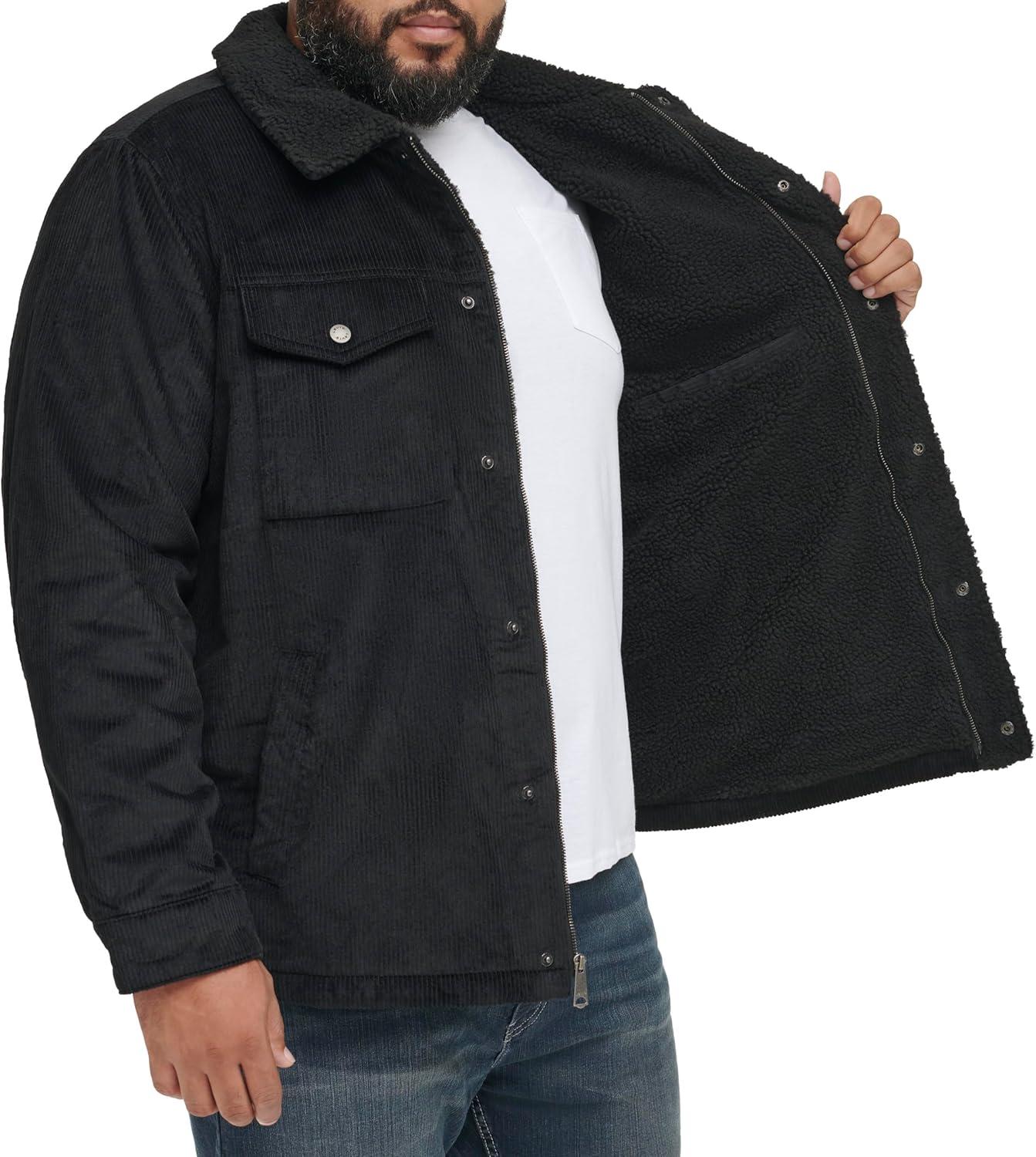 imageLevis Mens Corduroy Sherpa Lined Trucker Jacket Regular amp Big amp Tall SizesBlack Wide Wale Corduroy