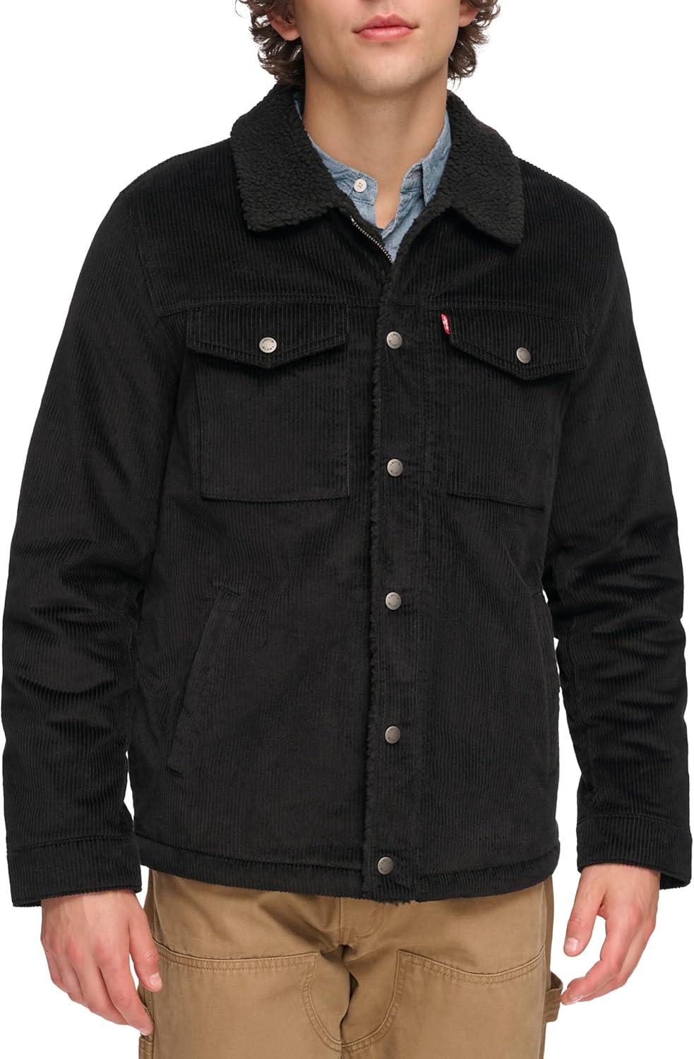 imageLevis Mens Corduroy Sherpa Lined Trucker Jacket Regular amp Big amp Tall SizesBlack Wide Wale Corduroy