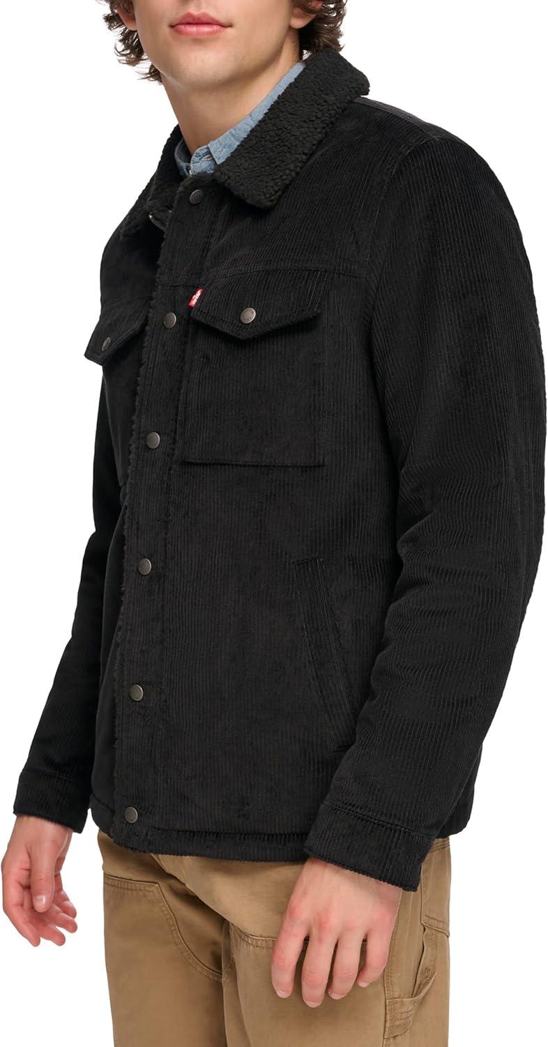 imageLevis Mens Corduroy Sherpa Lined Trucker Jacket Regular amp Big amp Tall SizesBlack Wide Wale Corduroy
