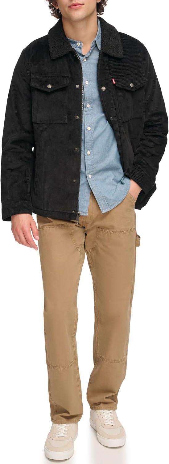 imageLevis Mens Corduroy Sherpa Lined Trucker Jacket Regular amp Big amp Tall SizesBlack Wide Wale Corduroy