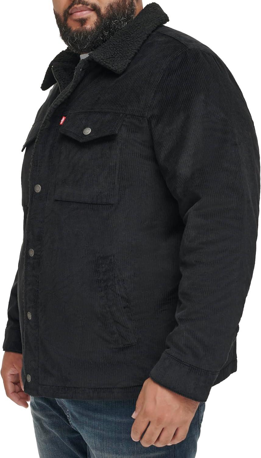 imageLevis Mens Corduroy Sherpa Lined Trucker Jacket Regular amp Big amp Tall SizesBlack Wide Wale Corduroy