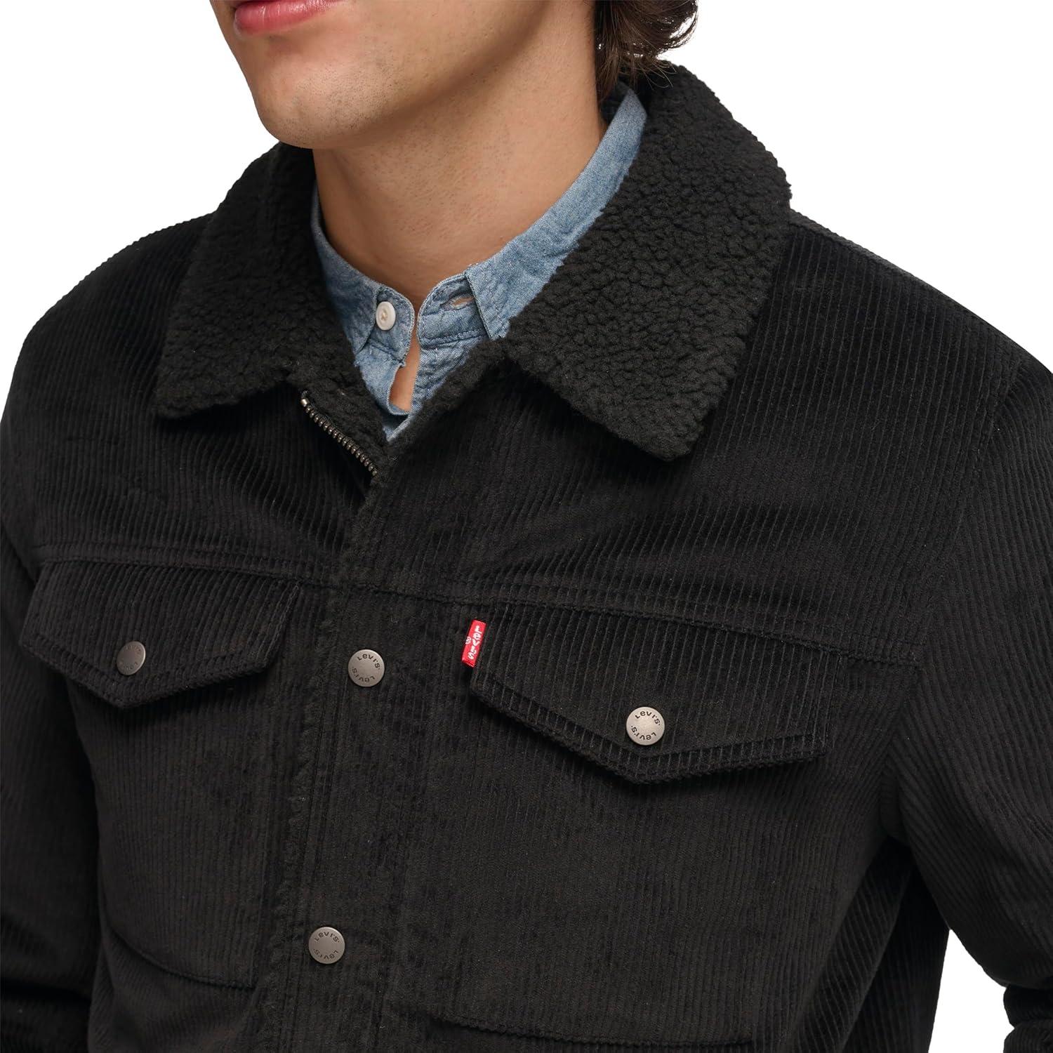 imageLevis Mens Corduroy Sherpa Lined Trucker Jacket Regular amp Big amp Tall SizesBlack Wide Wale Corduroy