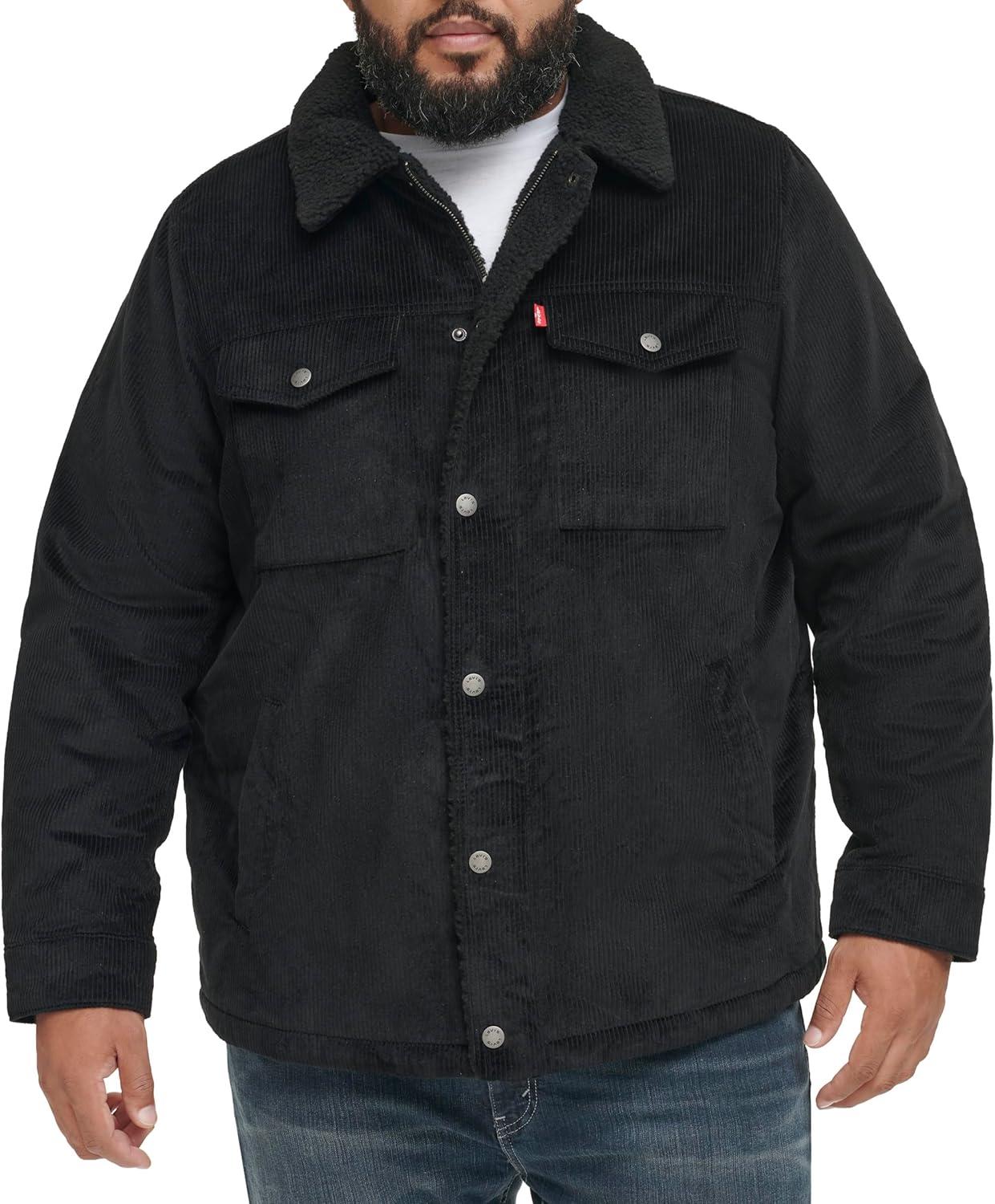 imageLevis Mens Corduroy Sherpa Lined Trucker Jacket Regular amp Big amp Tall SizesBlack Wide Wale Corduroy