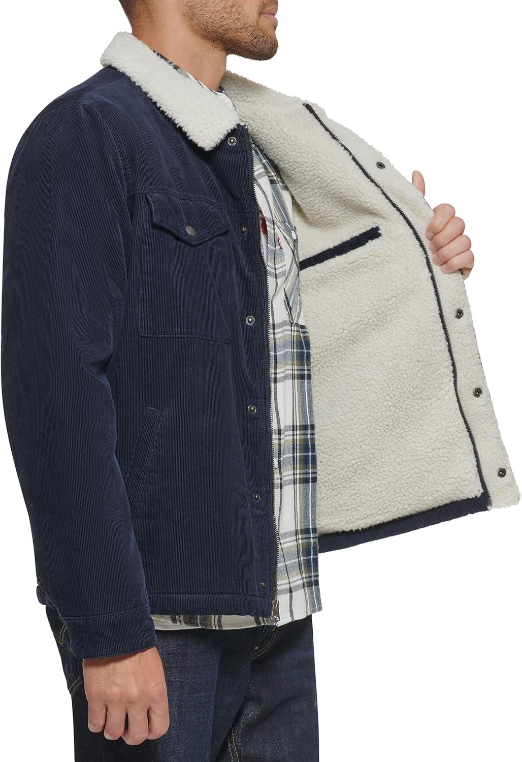 imageLevis Mens Corduroy Sherpa Lined Trucker Jacket Regular amp Big amp Tall SizesNavy Corduroy