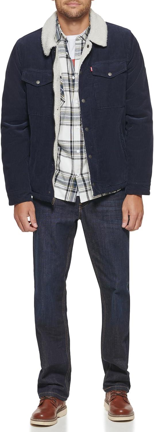 imageLevis Mens Corduroy Sherpa Lined Trucker Jacket Regular amp Big amp Tall SizesNavy Corduroy