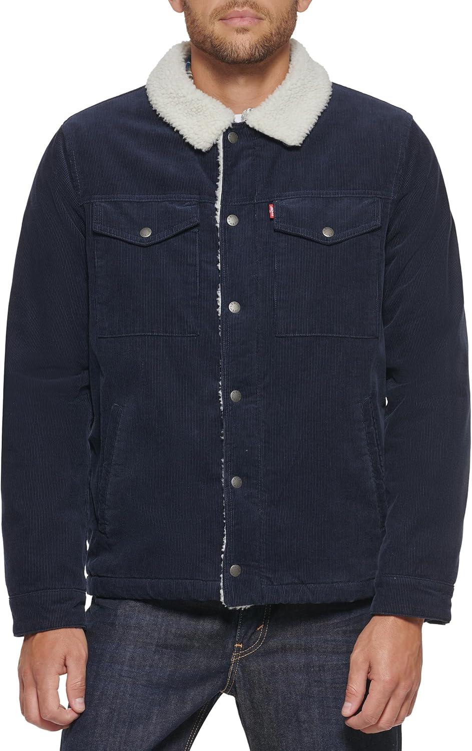 imageLevis Mens Corduroy Sherpa Lined Trucker Jacket Regular amp Big amp Tall SizesNavy Corduroy