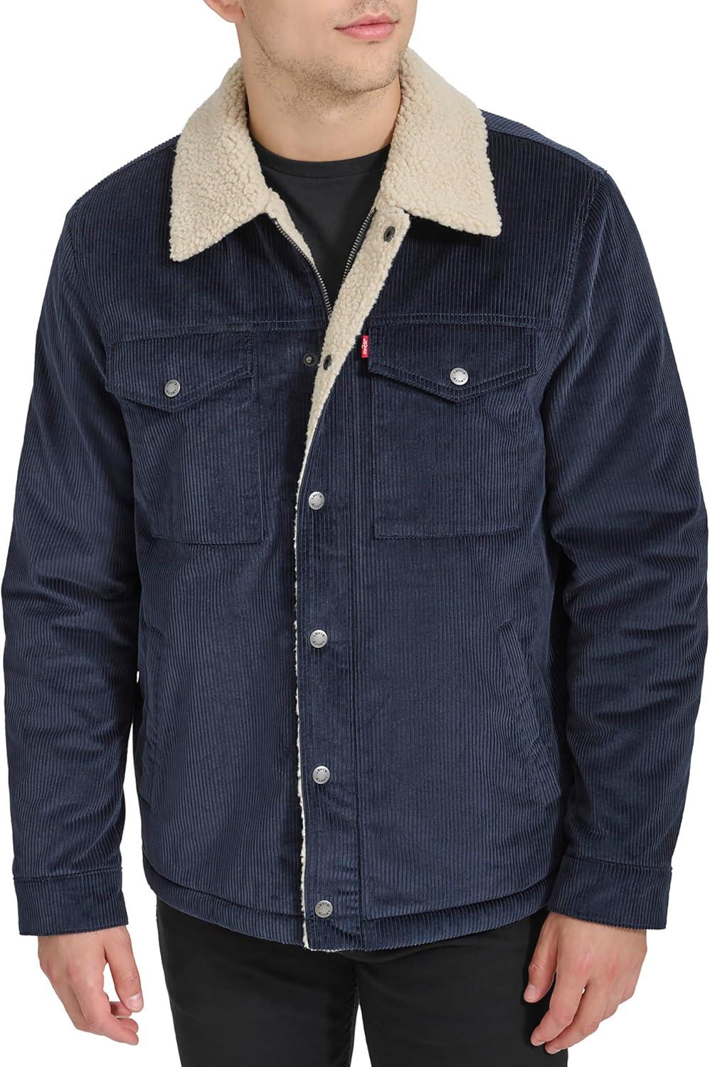 imageLevis Mens Corduroy Sherpa Lined Trucker Jacket Regular amp Big amp Tall SizesNavy Wide Wale Corduroy