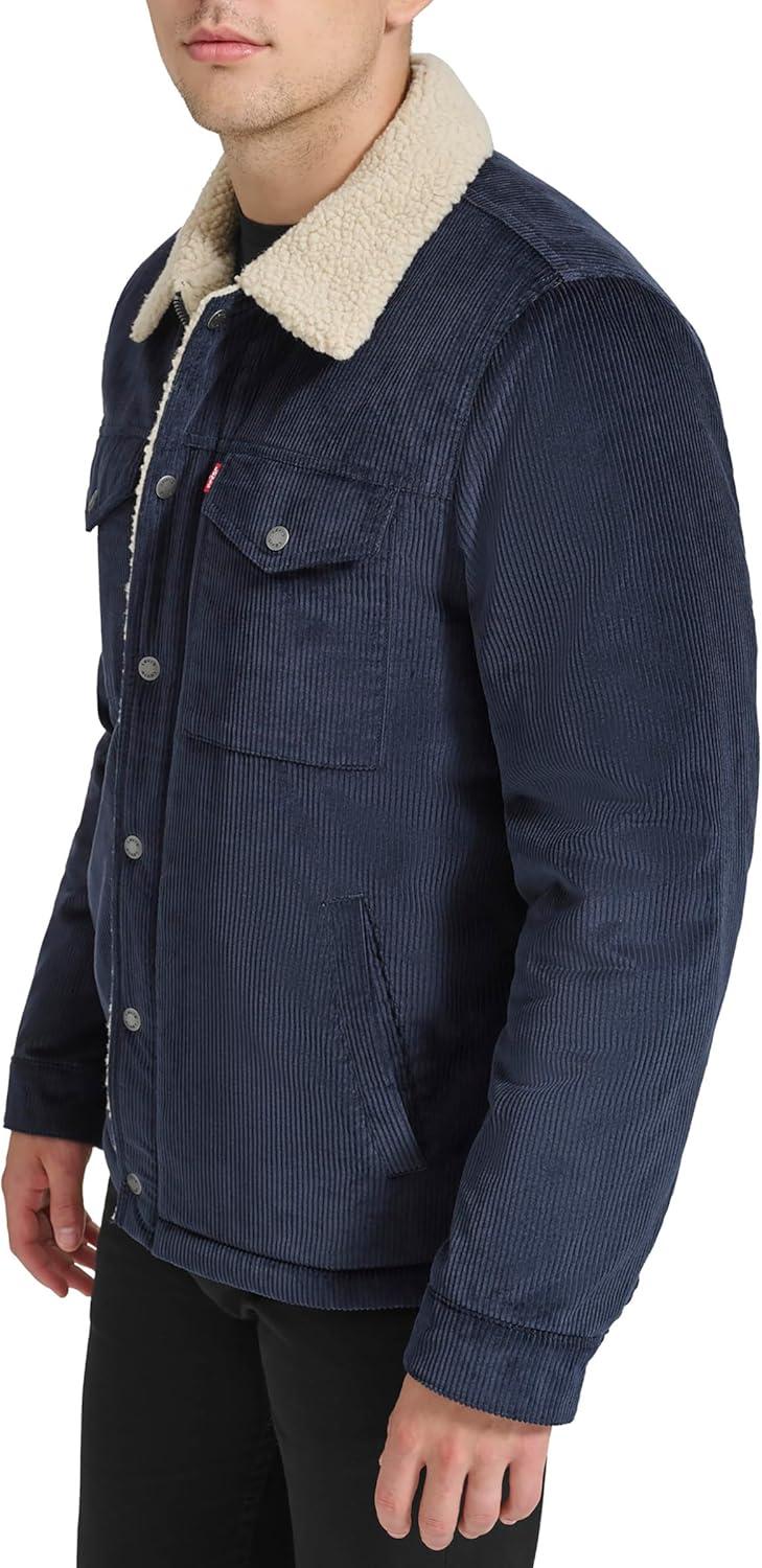 imageLevis Mens Corduroy Sherpa Lined Trucker Jacket Regular amp Big amp Tall SizesNavy Wide Wale Corduroy