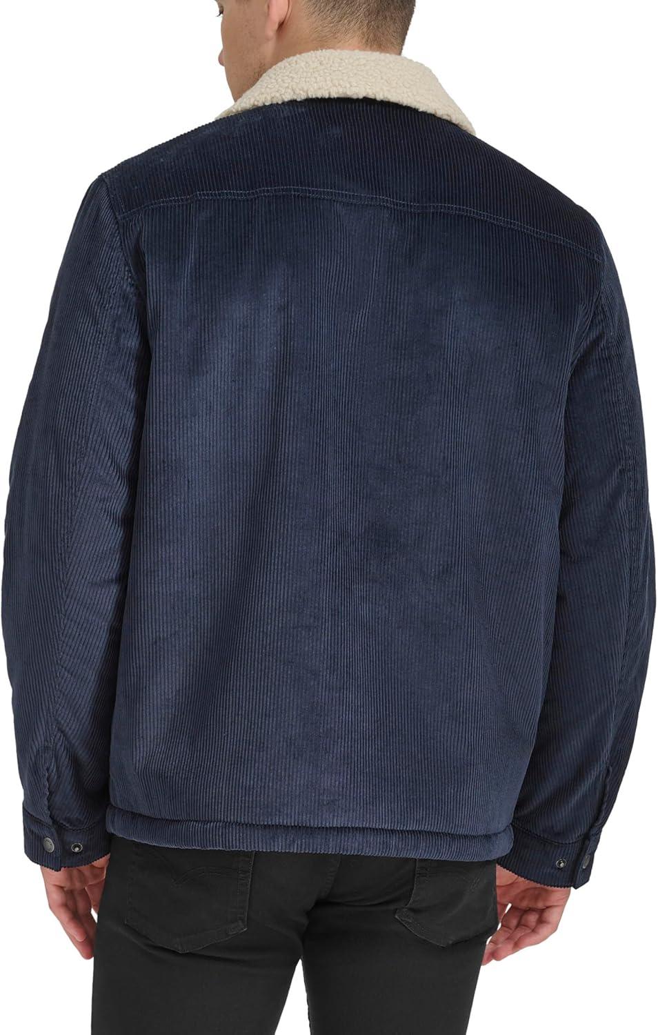 imageLevis Mens Corduroy Sherpa Lined Trucker Jacket Regular amp Big amp Tall SizesNavy Wide Wale Corduroy