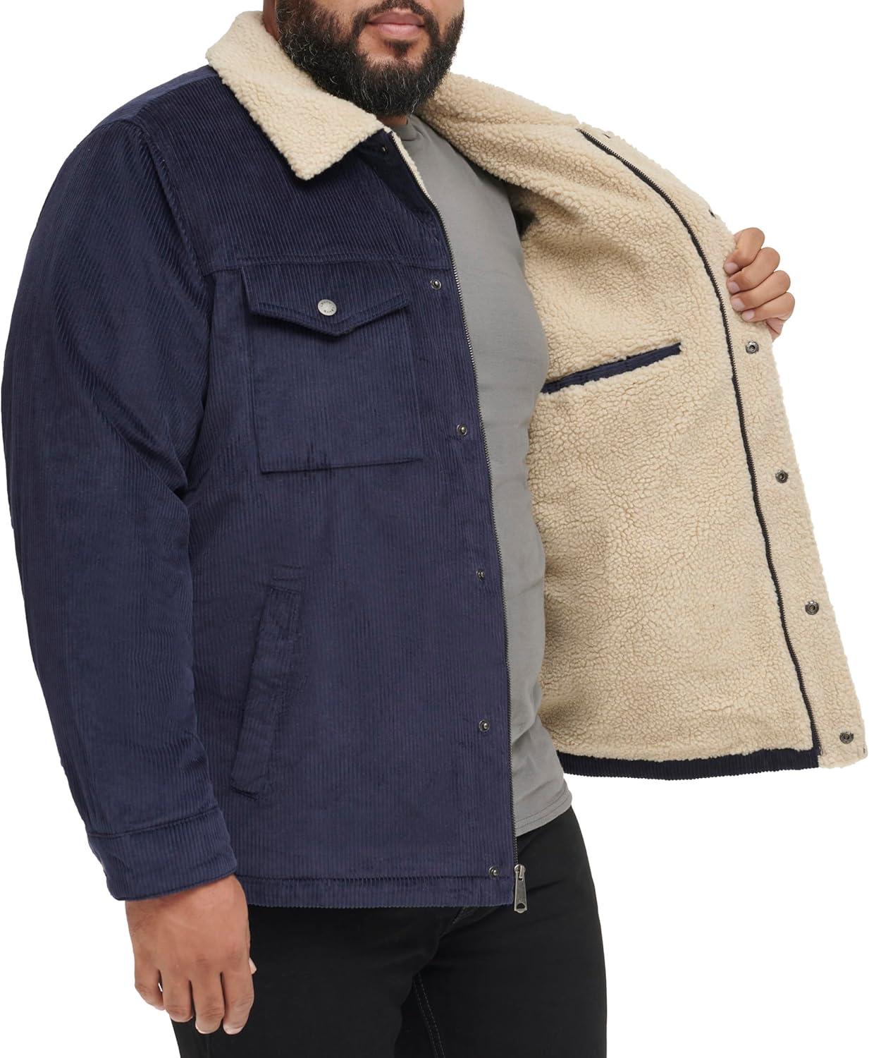 imageLevis Mens Corduroy Sherpa Lined Trucker Jacket Regular amp Big amp Tall SizesNavy Wide Wale Corduroy