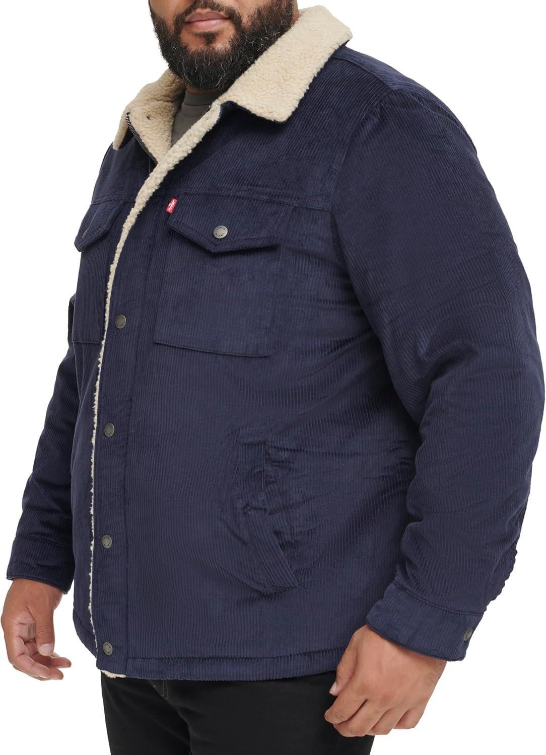 imageLevis Mens Corduroy Sherpa Lined Trucker Jacket Regular amp Big amp Tall SizesNavy Wide Wale Corduroy