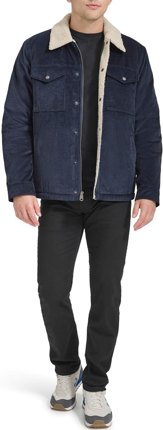 imageLevis Mens Corduroy Sherpa Lined Trucker Jacket Regular amp Big amp Tall SizesNavy Wide Wale Corduroy