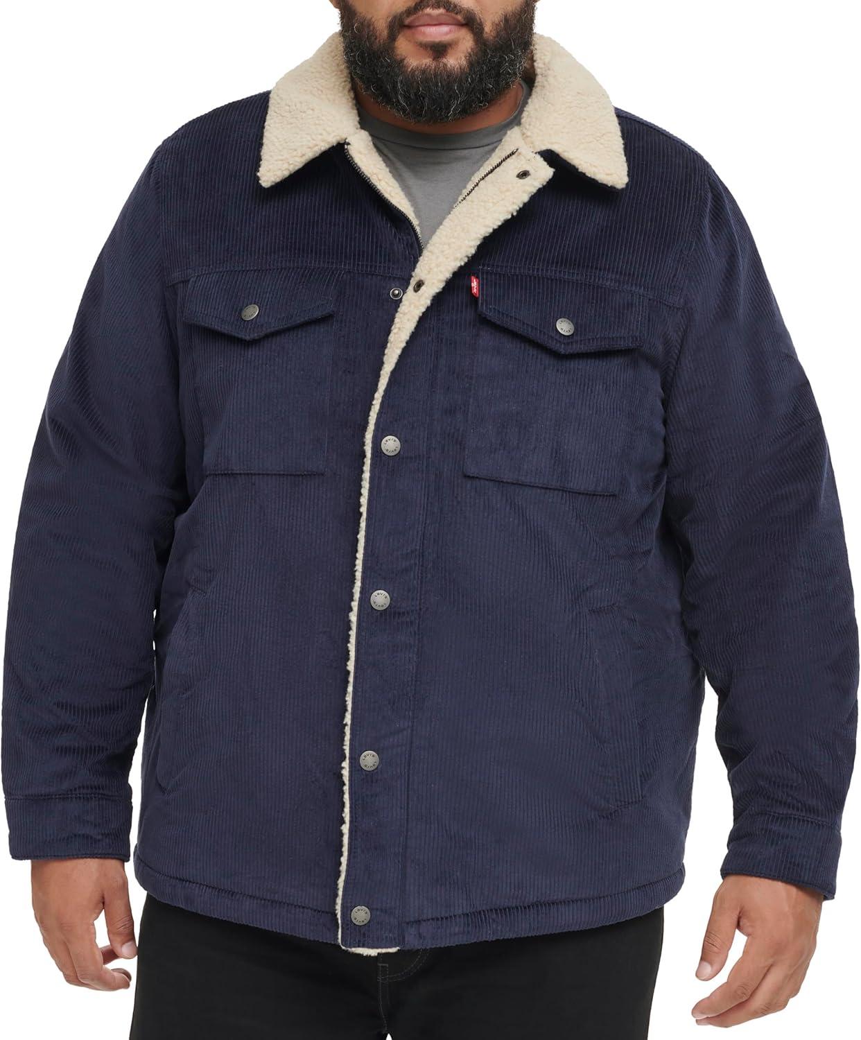 imageLevis Mens Corduroy Sherpa Lined Trucker Jacket Regular amp Big amp Tall SizesNavy Wide Wale Corduroy