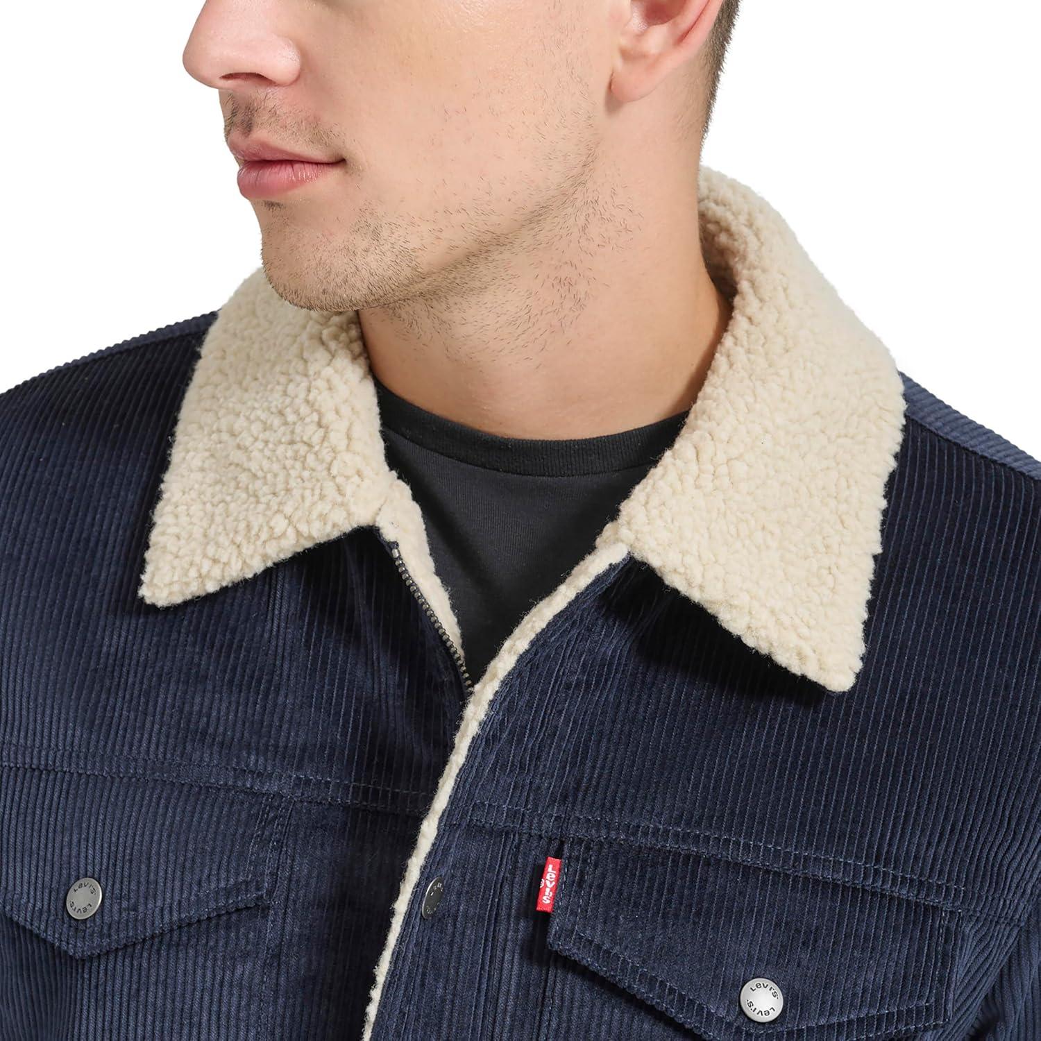 imageLevis Mens Corduroy Sherpa Lined Trucker Jacket Regular amp Big amp Tall SizesNavy Wide Wale Corduroy