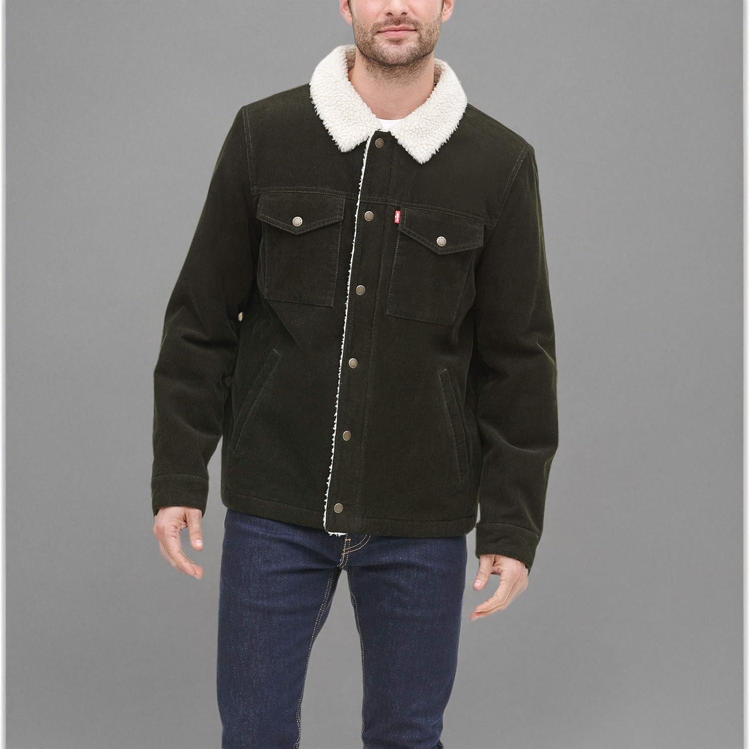 imageLevis Mens Corduroy Sherpa Lined Trucker Jacket Regular amp Big amp Tall SizesOlive Corduroy