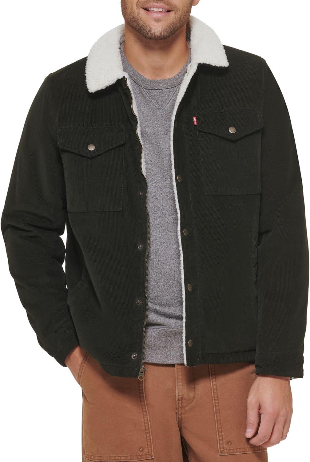 imageLevis Mens Corduroy Sherpa Lined Trucker Jacket Regular amp Big amp Tall SizesOlive Corduroy