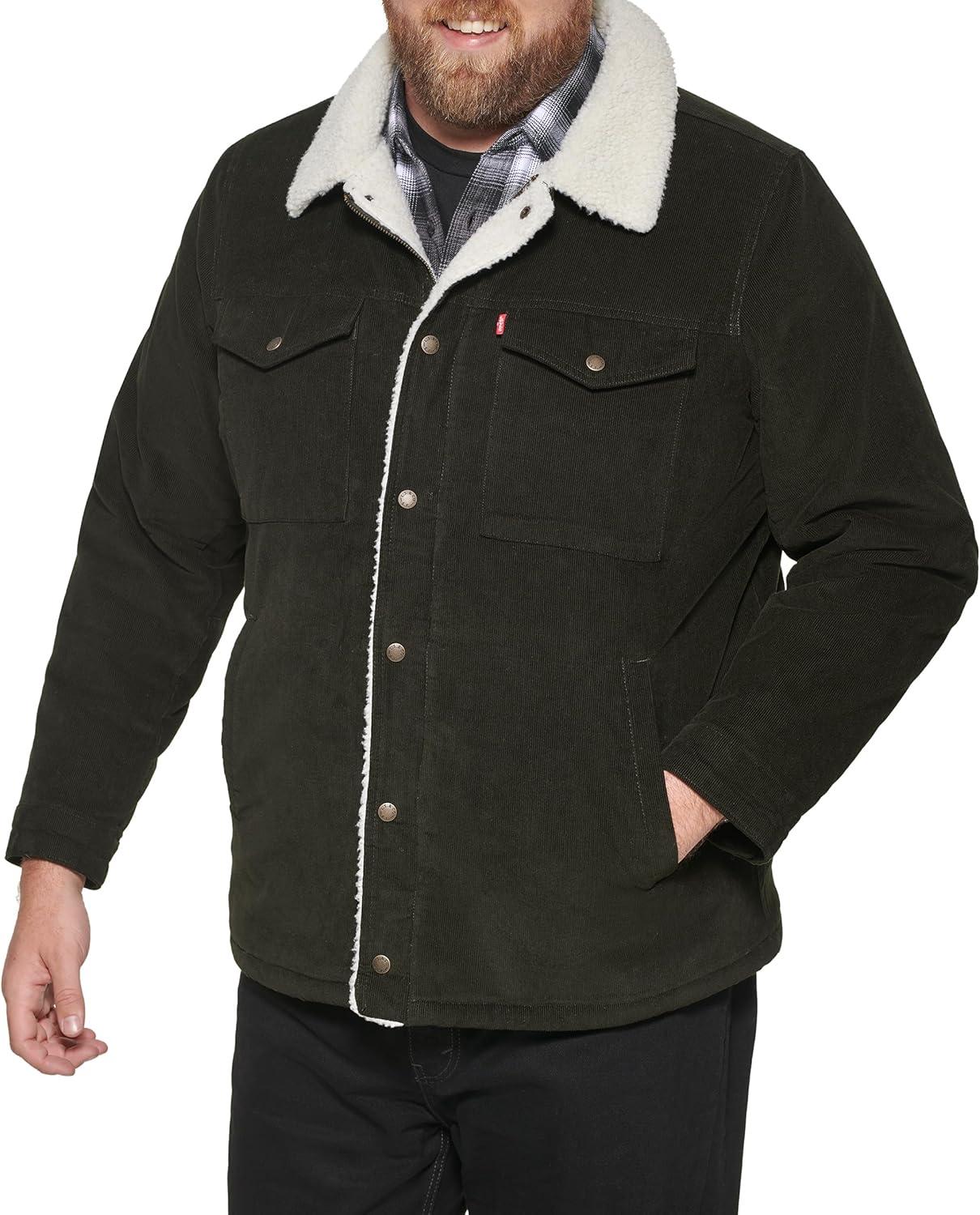 imageLevis Mens Corduroy Sherpa Lined Trucker Jacket Regular amp Big amp Tall SizesOlive Corduroy