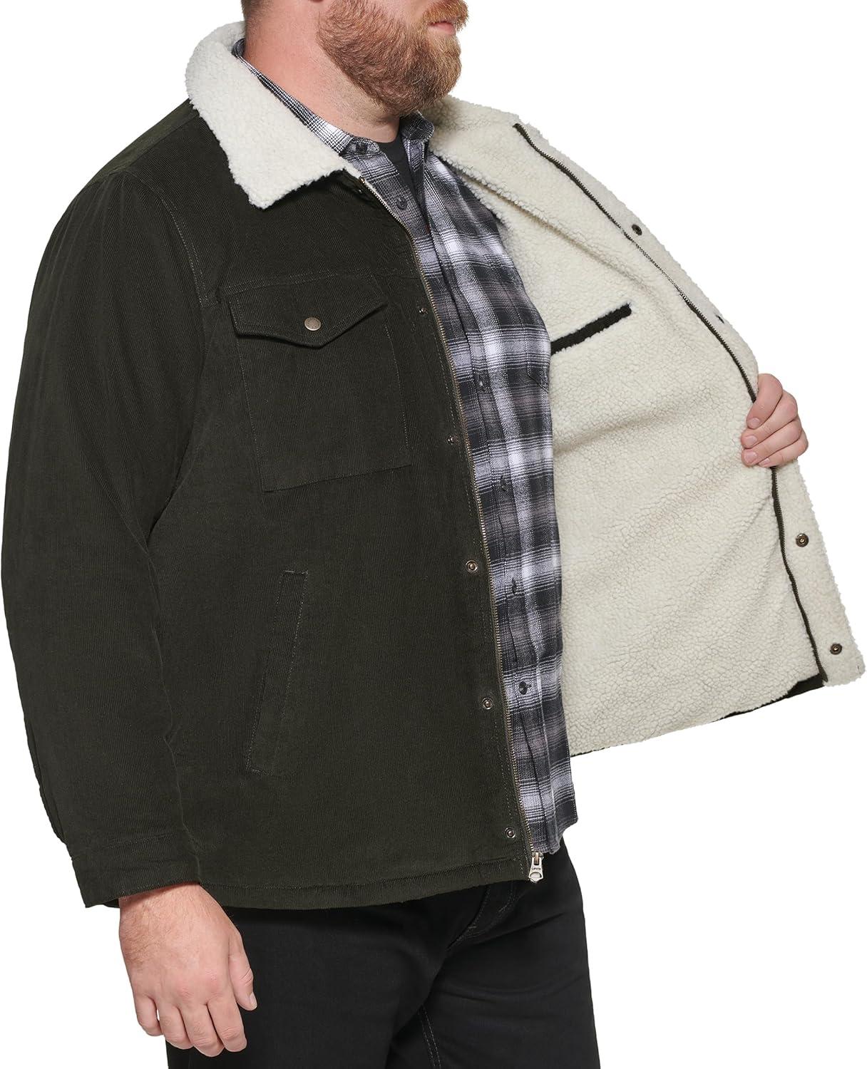imageLevis Mens Corduroy Sherpa Lined Trucker Jacket Regular amp Big amp Tall SizesOlive Corduroy