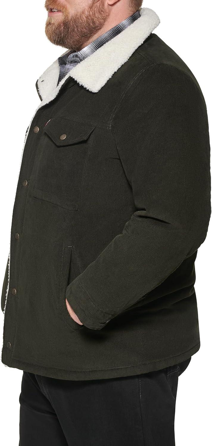 imageLevis Mens Corduroy Sherpa Lined Trucker Jacket Regular amp Big amp Tall SizesOlive Corduroy