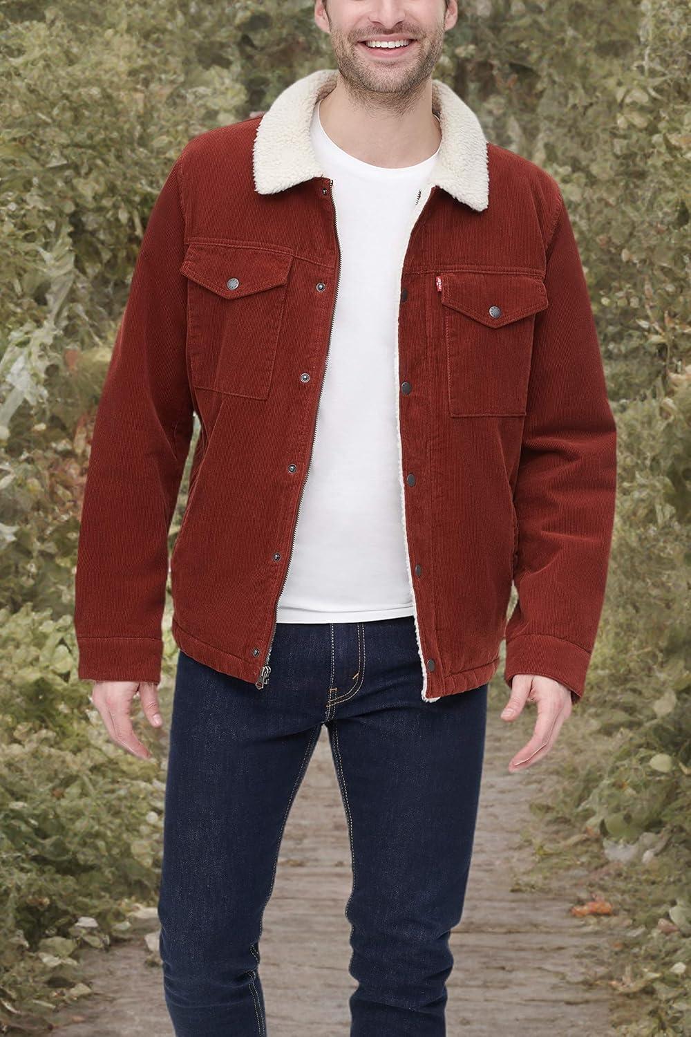 imageLevis Mens Corduroy Sherpa Lined Trucker Jacket Regular amp Big amp Tall SizesRust Corduroy