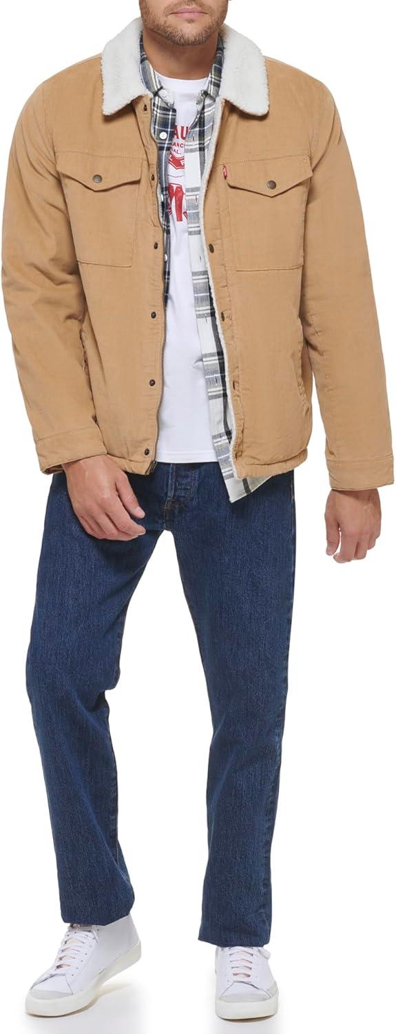imageLevis Mens Corduroy Sherpa Lined Trucker Jacket Regular amp Big amp Tall SizesTan Corduroy