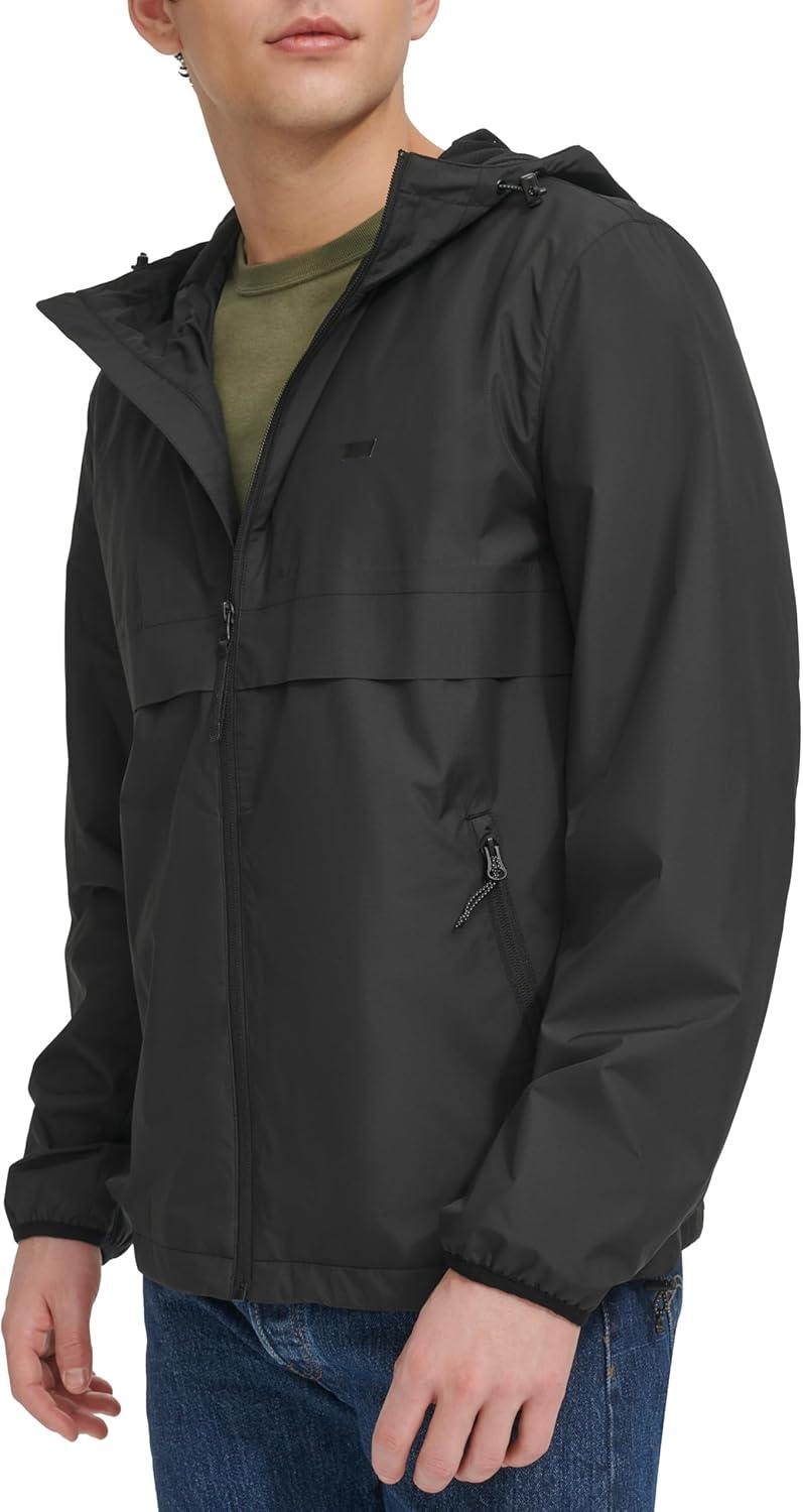imageLevis Mens Hooded Rain Jacket amp Windbreaker Black Large