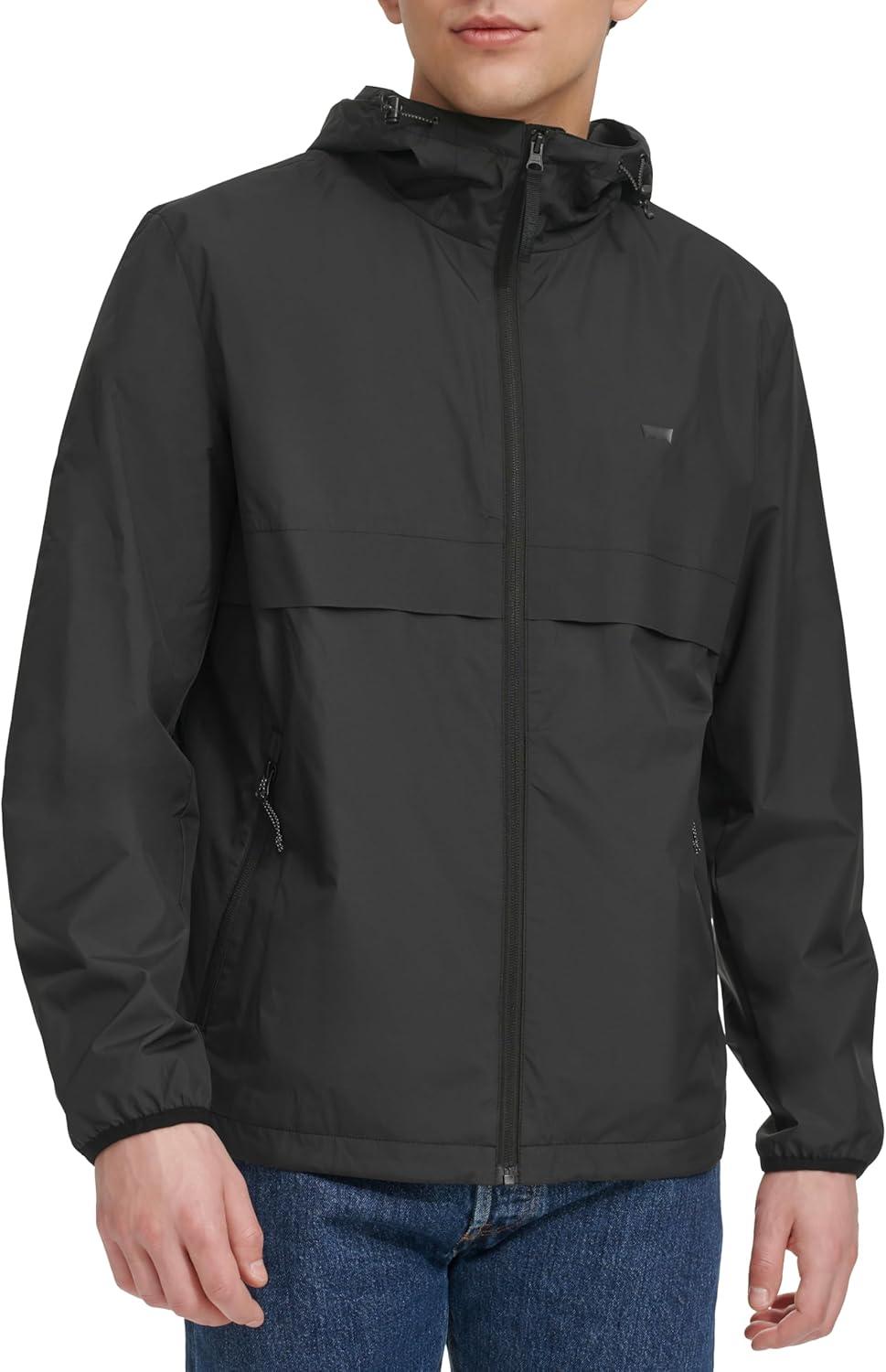 imageLevis Mens Hooded Rain Jacket amp Windbreaker Black Large