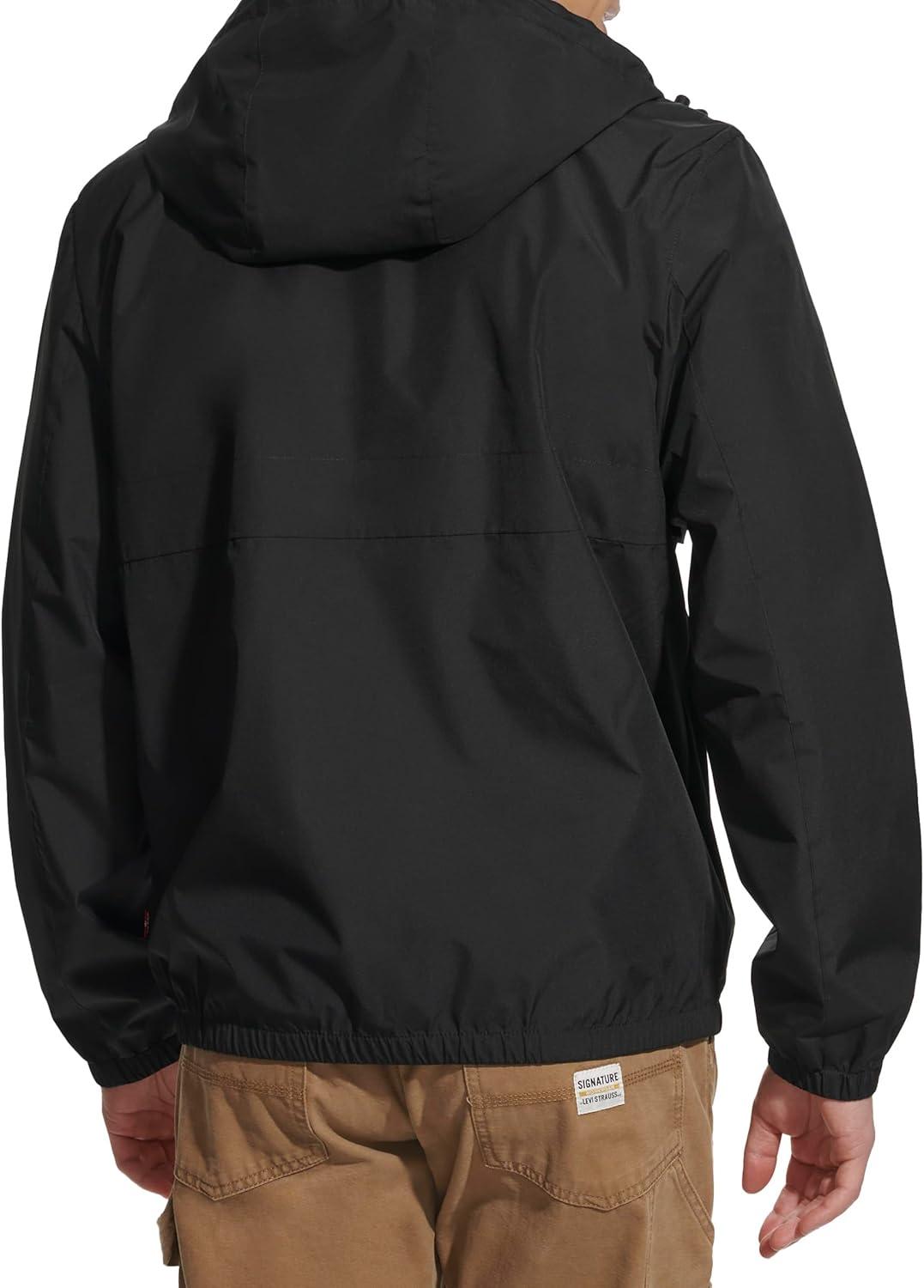 imageLevis Mens Hooded Rain Jacket amp WindbreakerBlack