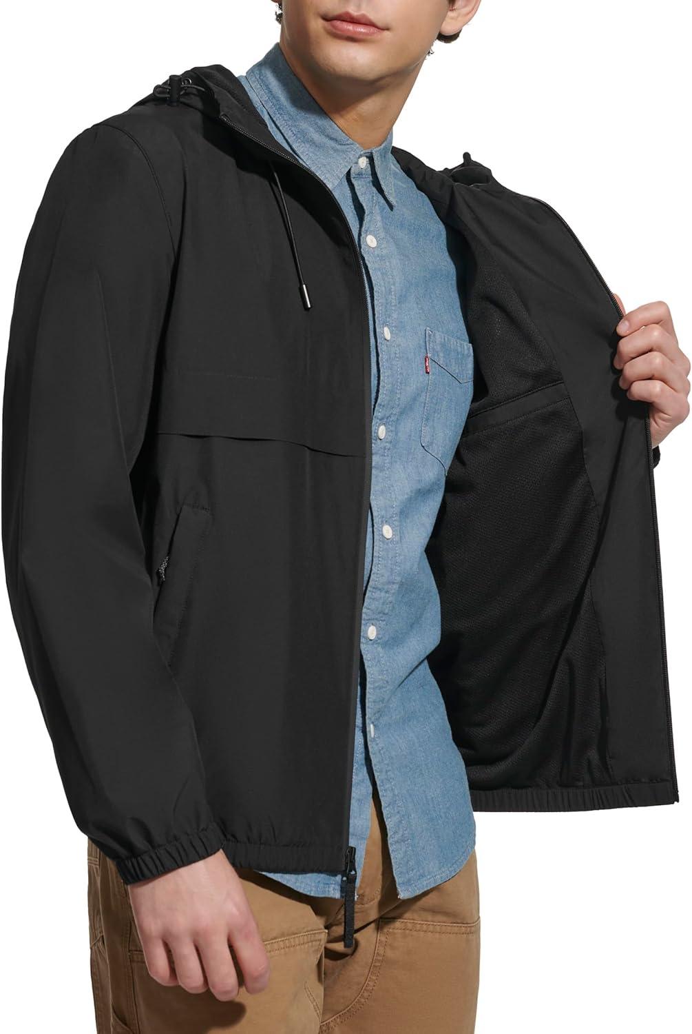 imageLevis Mens Hooded Rain Jacket amp WindbreakerBlack