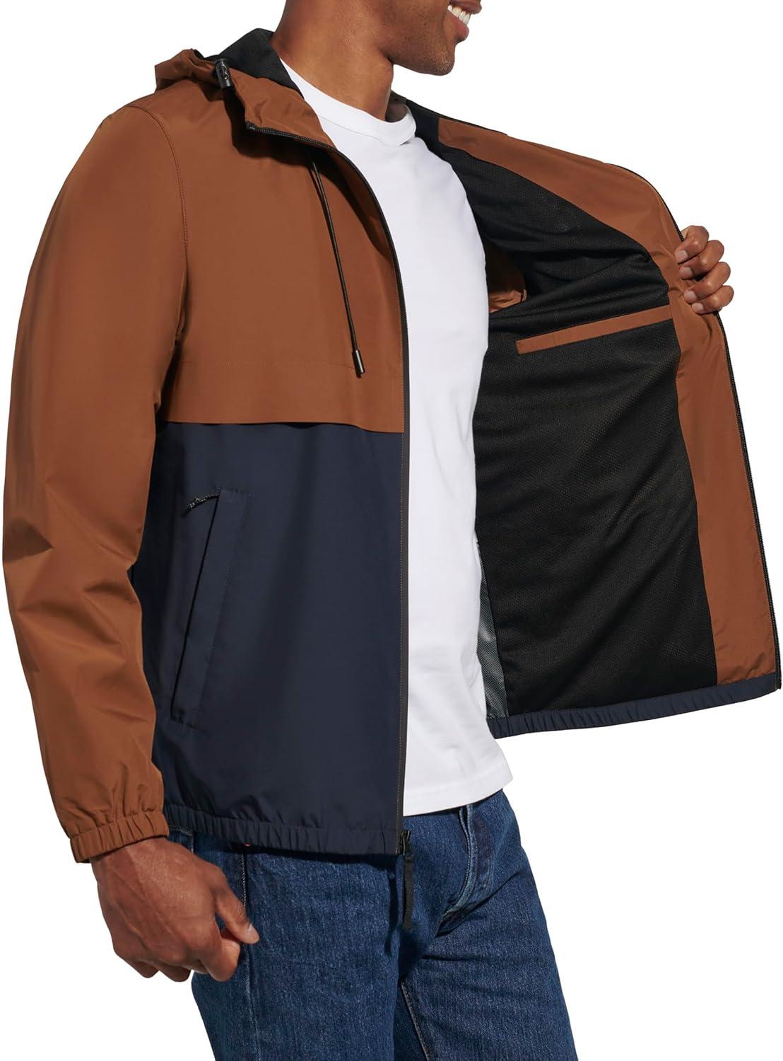 imageLevis Mens Hooded Rain Jacket amp WindbreakerBrown
