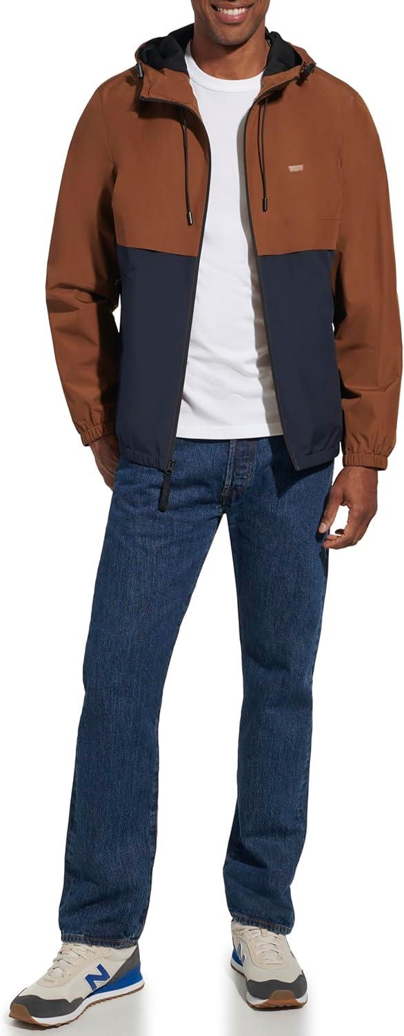 imageLevis Mens Hooded Rain Jacket amp WindbreakerBrown