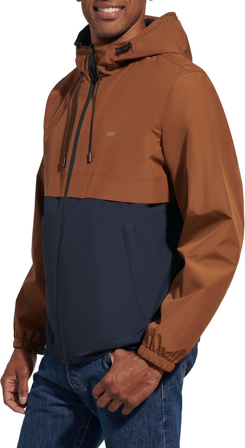 imageLevis Mens Hooded Rain Jacket amp WindbreakerBrown