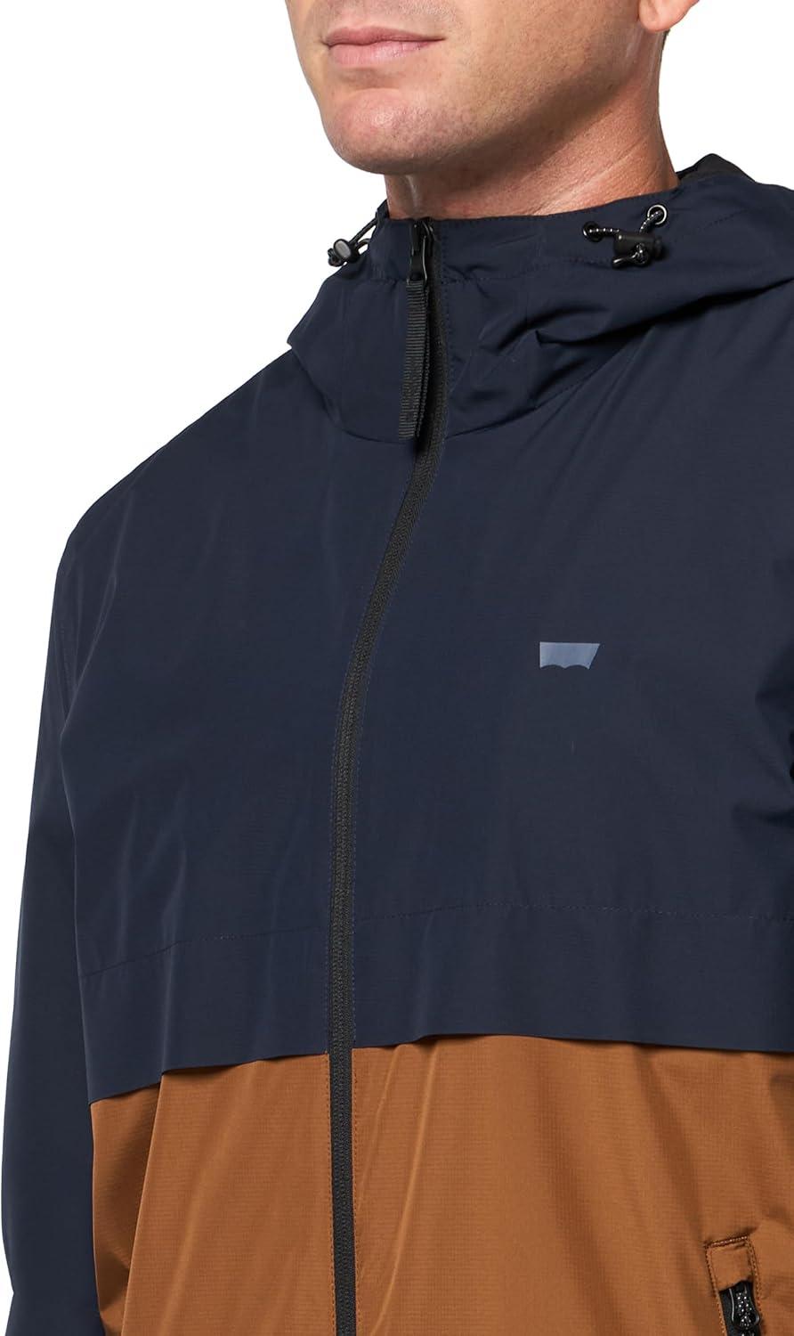 imageLevis Mens Hooded Rain Jacket amp WindbreakerNavyBrown