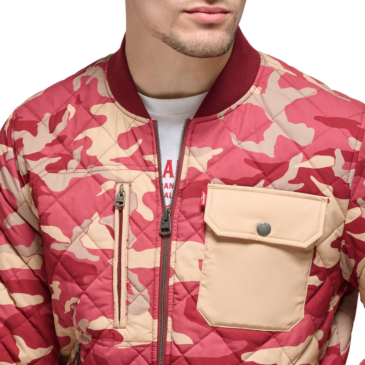 imageLevis Mens Levis Mens Diamond Quilted Bomber JacketKhakiRed Camo