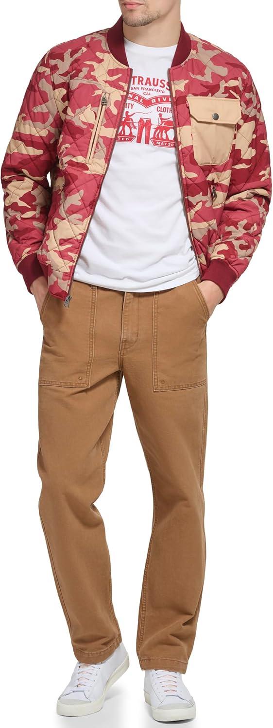 imageLevis Mens Levis Mens Diamond Quilted Bomber JacketKhakiRed Camo