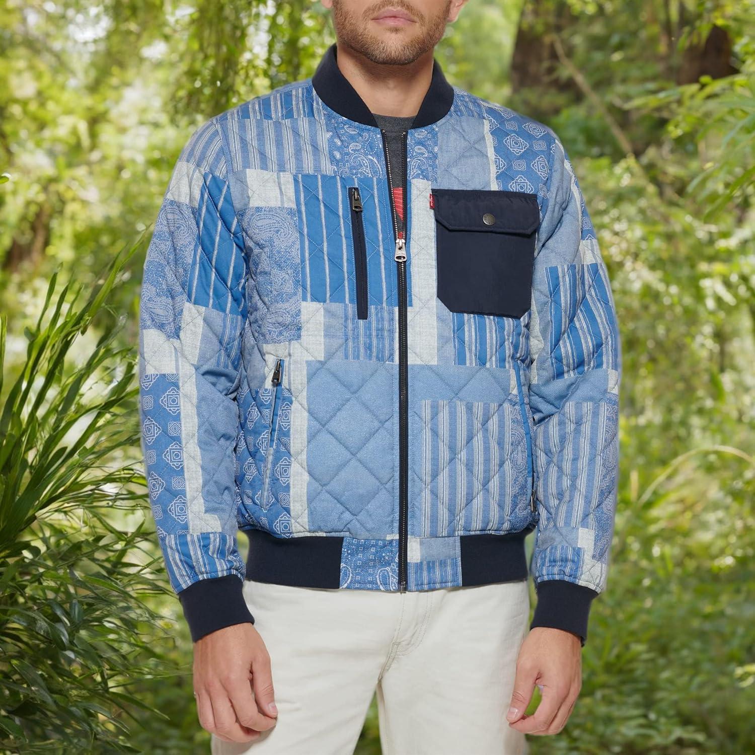 imageLevis Mens Levis Mens Diamond Quilted Bomber JacketLight Blue Print