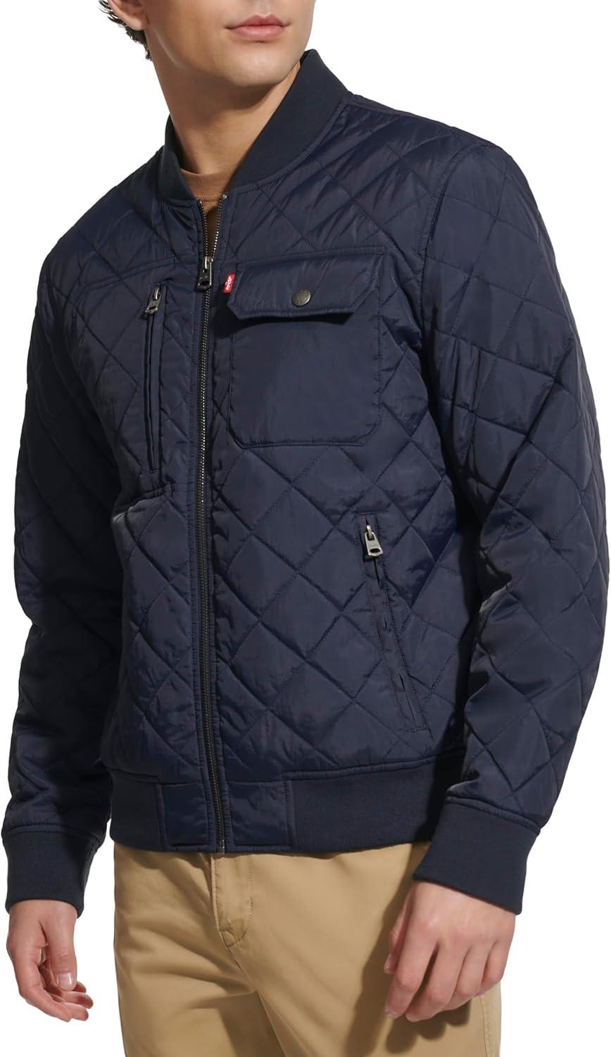 imageLevis Mens Levis Mens Diamond Quilted Bomber JacketNavy Dry Touch Nylon